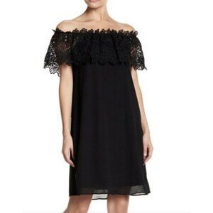 NEW Eliza J Womens 4 Black Off The Shoulder Mini Dress Lace Shear Lined